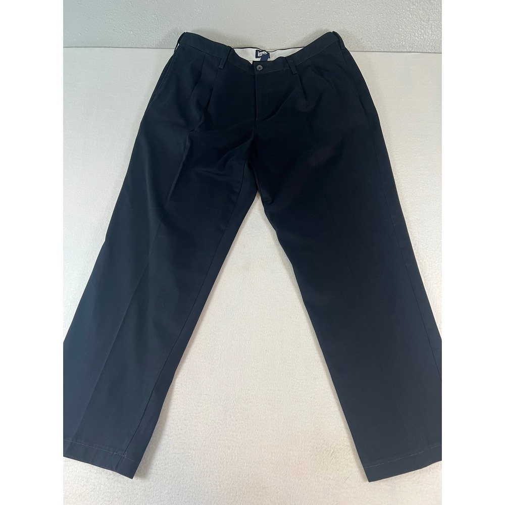 Lands End Chinos Mens 38 Black Excellent Traditional Fit Pleated Cotton Pants